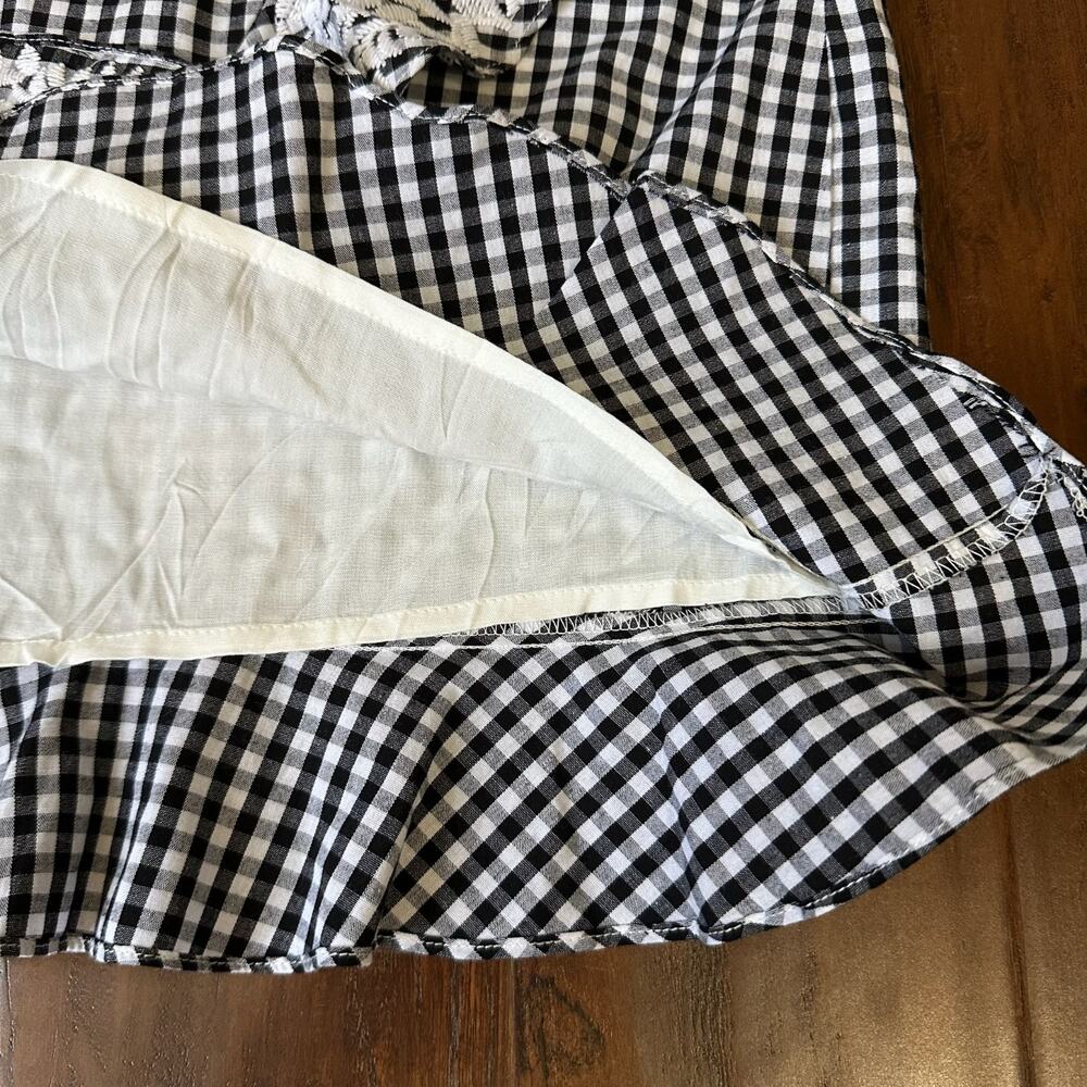 J.MARIE Mini Skirt Black White Gingham Lined Ruffled Faux Wrap Cotton - Picture 6 of 9